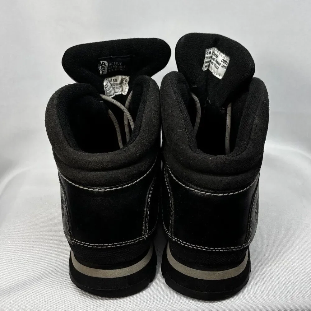 Timberland Women Black Leather Ankle Boots 8M 5650 Mid Top Hiking Walking Shoes
